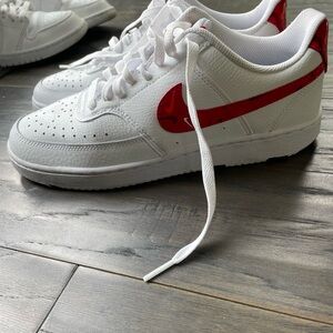 Nike White and Red Air Force 1 Sneakers
